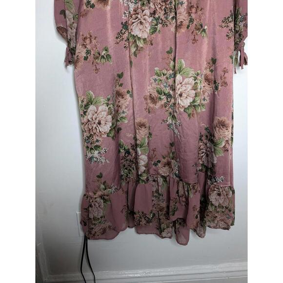 Torrid Dress Womens 2 Pink Floral Wrap Fit & Flare Chiffon Ruffle Midi Boho - Picture 3 of 7